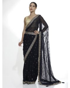 Pure Georgette Sequin Blue Saree With Belt