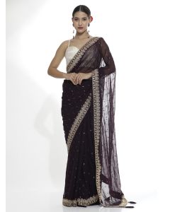 Pure Georgette Sequin Violet Saree With Belt