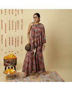 Rust Aari Embrodiered Modernize Digital Print Co-ord Set 