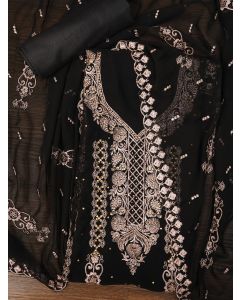 Black Zari Silk Georgette Dress Material with Dupatta