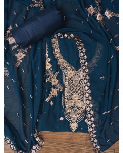 Blue Zari Silk Georgette Dress Material with Dupatta