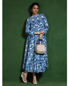 Floral Printed A-Line Pure Cotton Dress-Shalini 1758 Blue