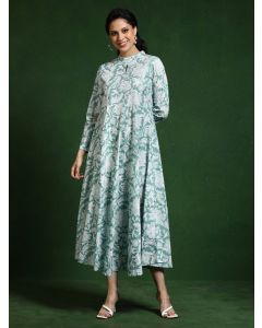Floral Printed A-Line Pure Cotton Dress-Shalini 1759 Green