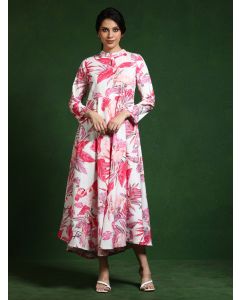 Floral Printed A-Line Pure Cotton Dress-Shalini 1761 Red