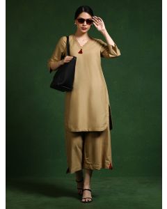 Pure cotton Solid kurta sets with palazzo-Shalini 624 Beige