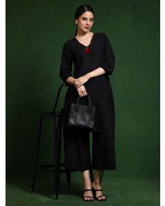 Pure cotton Solid kurta sets with palazzo-Shalini 625 Black