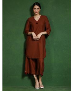 Pure cotton Solid kurta sets with palazzo-Shalini 626 Coffe Brown