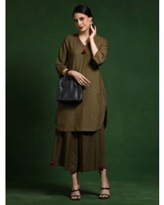 Pure cotton Solid kurta sets with palazzo-Shalini 627 Green