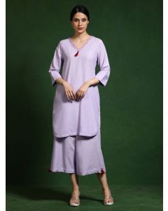 Pure cotton Solid kurta sets with palazzo-Shalini 628 Mouve