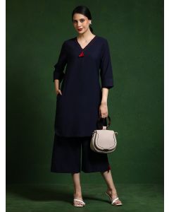 Pure cotton Solid kurta sets with palazzo-Shalini 630 Navy Blue