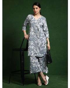 Pure cotton Printed kurta sets with palazzo-Shalini 633 Grey
