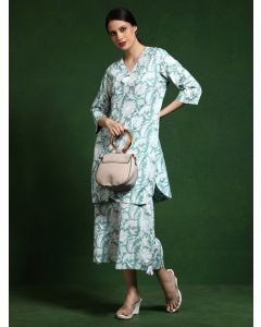 Pure cotton Printed kurta sets with palazzo-Shalini 635 Green
