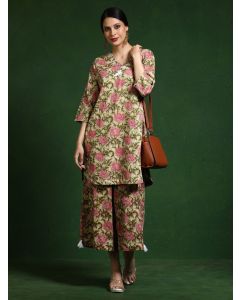 Pure cotton Printed kurta sets with palazzo-Shalini 638 Beige