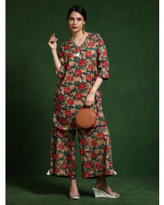 Pure cotton Printed kurta sets with palazzo-Shalini 639 Green