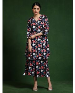 Pure cotton Printed kurta sets with palazzo-Shalini 641 Black