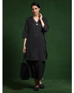 Pure cotton Solid kurta sets with palazzo-Shalini 642 Black