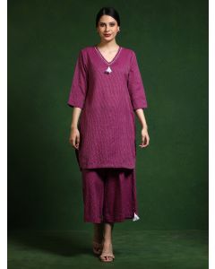 Pure cotton Solid kurta sets with palazzo-Shalini 643 Purple