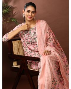 Floral Embroidered Straight Kurta & Palazzos Sets-SP-313 Pink