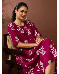 Floral Printed A-Line Tiered Ethnic Dress-SP-327 Wine