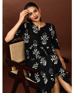 Floral Printed A-Line Tiered Ethnic Dress-SP-339 Black