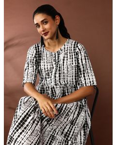 Textured Dyed A-Line Tiered Ethnic Dress-SP-340 Black