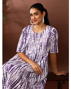 Textured Dyed A-Line Tiered Ethnic Dress-SP-340 Purple