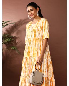 Textured Dyed A-Line Tiered Ethnic Dress-SP-340 Yellow