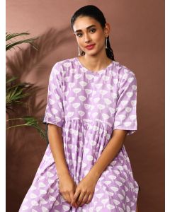 Floral Printed A-Line Panelled Ethnic Dress-SP-343 Purple