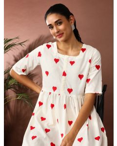 Quirky Printed A-Line Pure Cotton Ethnic Dress-SP-346 White