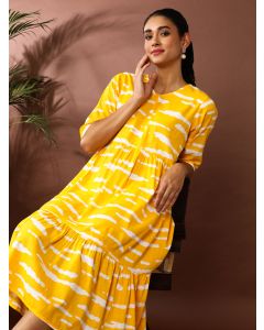 Floral Printed A-Line Cotton Blend Ethnic Dress-SP-356 Yellow