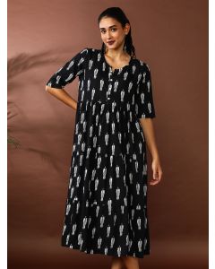 Floral Printed A-Line Tiered Ethnic Dress-SP-358 Black