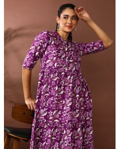 Floral Printed A-Line Panelled Ethnic Dress-SP-402 Purple