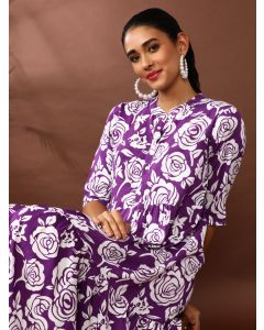 Floral Printed A-Line Tiered Ethnic Dress-SP-404 Purple