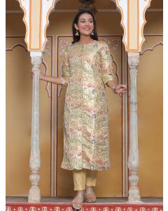 Amaiva Beige Ethnic Brocade Kurtas