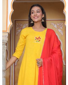 Amaiva Yellow Solid Cotton Slub Kurta Set