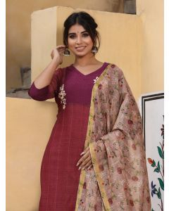 Amaiva Magenta Abstract Chanderi Kurta Set