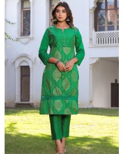 Women Green Foil Printed Kurta Set