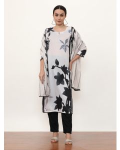 Printed Floral Kurta Sets With Dupatta-SSKR-Barbie Black