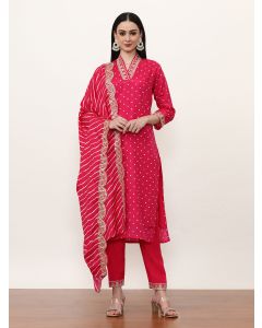 Embroidered Art Silk Ethnic Motifs Kurta Sets With Dupatta-SSKR-Jenny Magenta
