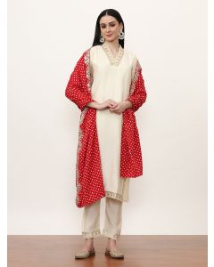 Embroidered Ethnic Motifs Kurta Sets With Dupatta-SSKR-Panchi Cream