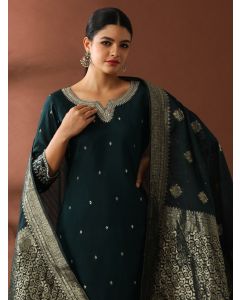Floral Embroidered Straight Polyester Kurta & Trousers Sets-ST-027 Dark Rama