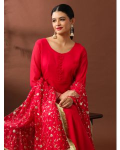 Floral Embroidered A-Line Georgette Ethnic Dress-ST-Gown-010 Pink