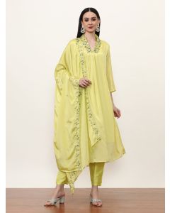 Embroidered Chinon Ethnic Motifs Kurta Sets With Dupatta-VNF-Heeru Lemon