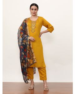 Embroidered Ethnic Motifs Kurta Sets With Dupatta-VNF-Sarika Yellow