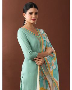 Floral Embroidered Straight Kurta & Trousers Sets-VNS-114 Sky Blue