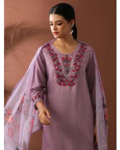 Floral Embroidered Straight Kurta & Trousers Sets-VNS-116 Lavender