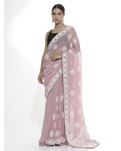 Traditional Pink Embroidered Pure Georgette Saree
