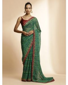 Green  Printed Lightweight Georgette Saree