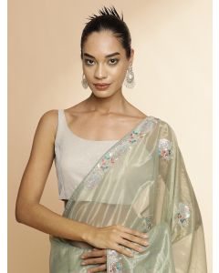 Green Net Party Wear Sequin Work Saree