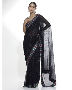 Party Wear Sequin Work Blue Georgette Saree